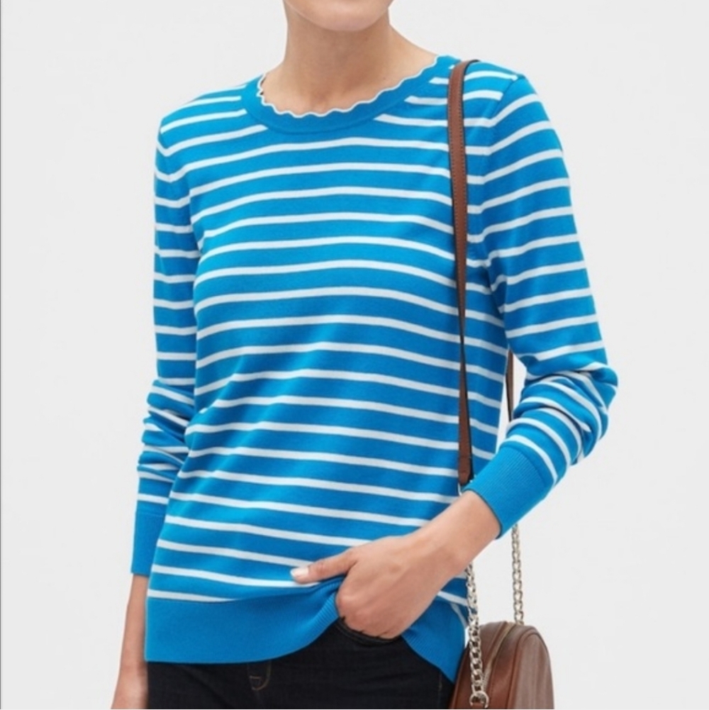 Banana Republic Striped Scalloped Trim Sweater MEDIUM